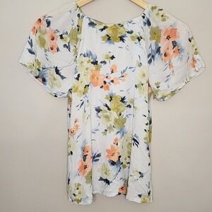 Papermoon Petite Floral Watercolor Blouse White Green Peach XSP PPT8155 NEW